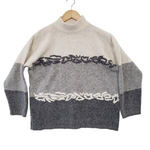 Vintage 80s 90s XL Colorblock Mock Neck Sweater‎ Silk Angora Blend Minimalist
